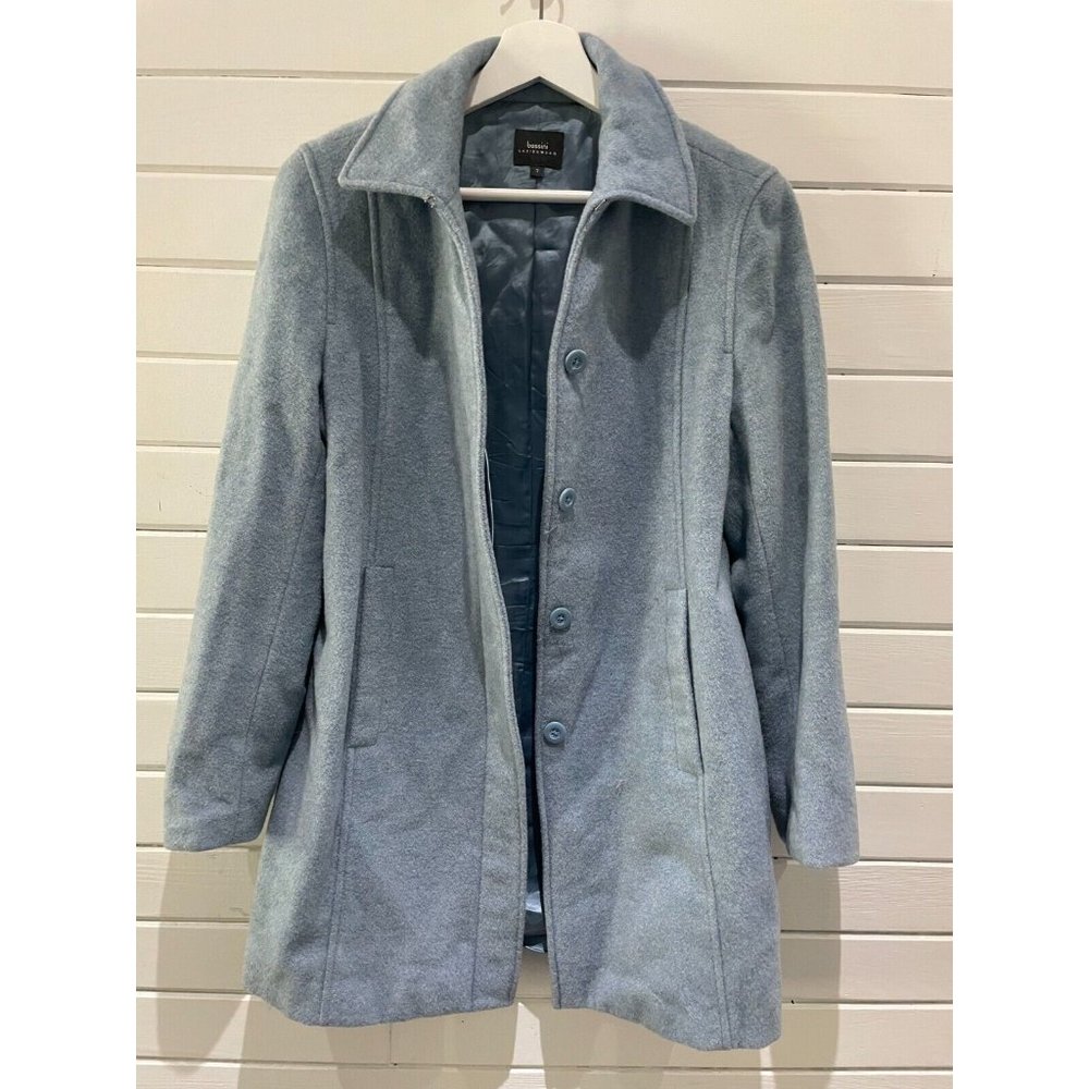 Bossini Women's Size 7 M soft Wool Collar Peacoat Parka light blue mid length